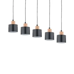 Ilva 5 Hanglamp Black/Wood - Envostar - Koop Online